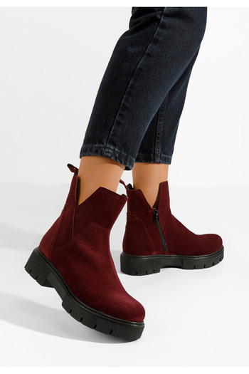 B T Shoes Bordové kožené kotníkové boty Kasta