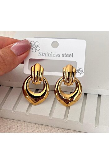 julee.co Elegant Casual Oval Gold Steel Earrings (3.5X2.5Cm)