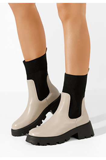 B T Shoes Γυναικεία μποτάκια κάλτσα Adrisana μπεζ