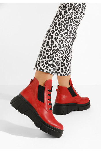 B T Shoes Červené kožené kotníkové boty Melba