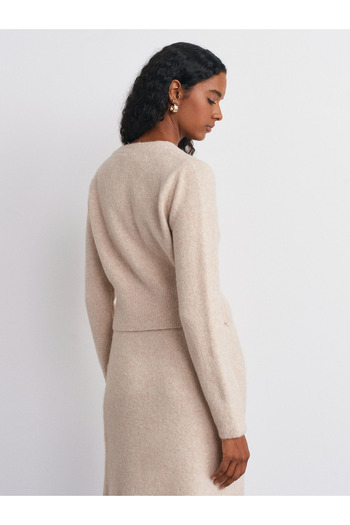 Dilvin 60273 V-Neck Buttoned Knitwear Cardigan-A.Beige Mel.