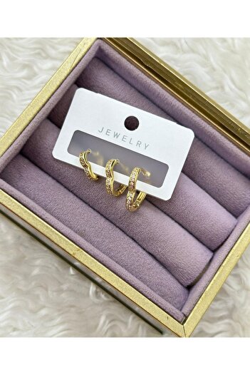 BY YASİN TOPÇU "Golden Glitter Triple Hoop Earrings"
