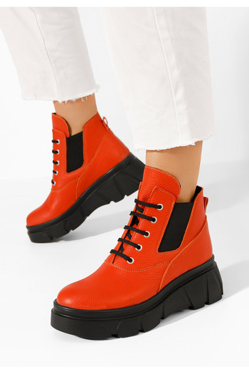 B T Shoes Oranžové kožené kotníkové boty Melba