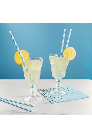 Flippy Set 25 Straws, Flippy, Paper, 20 cm, Striped Model, White/Blue