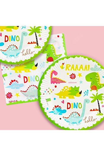 Flippy Set 10 Party Plates, Flippy, Dino Park Collection, 17 cm Diameter, Cardboard, Multicolor