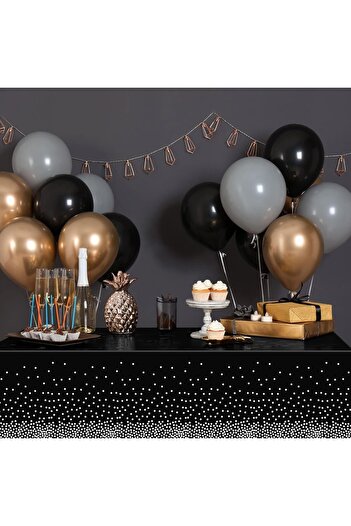 Flippy Tablecloth, Flippy, PEVA, Silver Polka Dot Print, 137 x 274 cm, Waterproof, Stain Resistant, Black