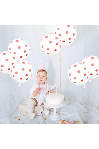 Flippy Set of 10 Latex Balloons, Flippy, Polka Dot Party Pattern, 30 cm, White and Red, 2.8 g