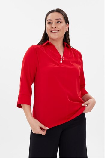 FUERTE XL Plus Size Chiffon Blouse with Pearl and Buckle Detail
