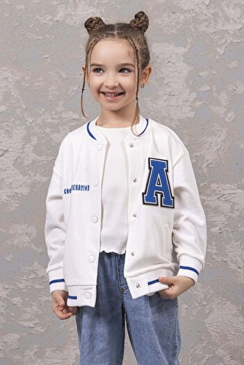 ww waka waka kids store Front Back Printed Girl's College Cardigan with Snap Closure