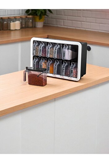 Buclee Set of 12 Self-Adhesive Spice Jars with Stands and Spoons Spice Set