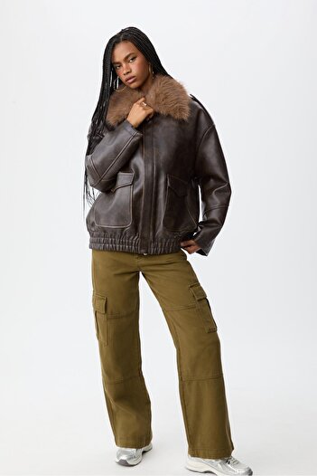 Stradivarius Oversize Kombinli Suni Deri Ceket