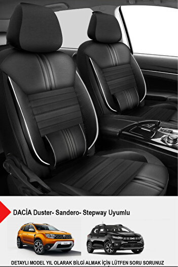 GM-DESIGN Carbon White Luxury Leather Auto Seat Cover-(Compatible with Dacia Sandero-Stepway-Duster)