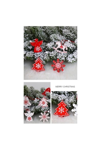 Flippy 12 Wooden Christmas Decorations, Flippy, String for Hanging on the Tree, White-Red