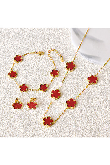 Choice LPS05301R Fashion Five-petal Flower Oil Drip Earrings Necklace Bracelet Set Girls Light Luxury Jewel