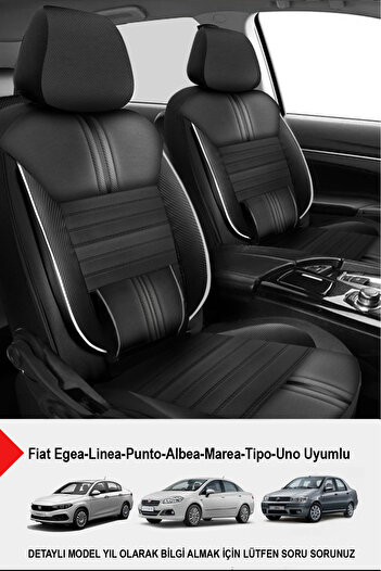 GM-DESIGN Carbon White Luxury Leather Auto Seat Cover-(Compatible with Fiat Egea-Linea-Punto-Albea-Marea-Tipo-Uno)