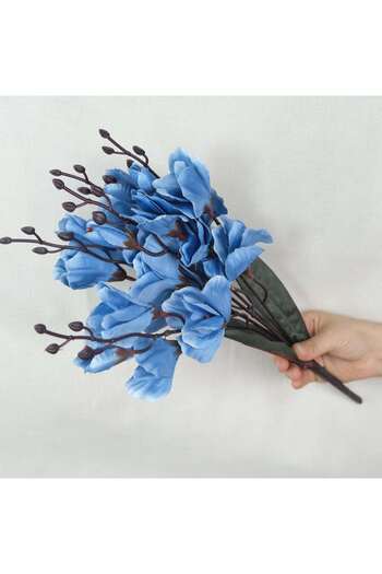 Kanguroom Buchet de flori artificiale albastre 5 ramuri cu muguri cu textura reala 44 cm