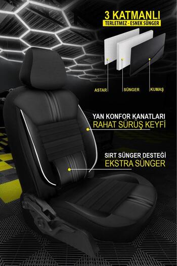GM-DESIGN Carbon White Luxury Leather Auto Seat Cover-(Compatible with Fiat Egea-Linea-Punto-Albea-Marea-Tipo-Uno)