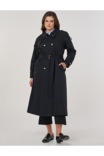 Kayra Shomize Collar Trench Coat Black