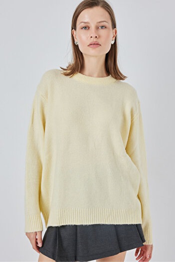 Bigdart 15895 Oversize Knitwear Sweater with Diamond Pattern - A.Yellow