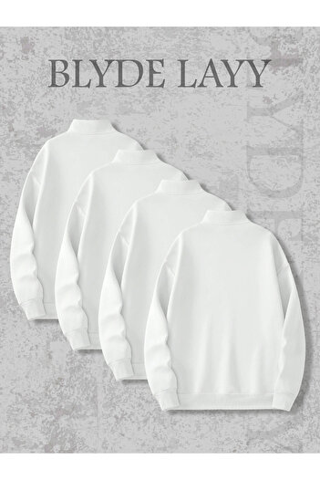 BLYDE LAYY Unisex 3-Piece Oversized Half-Zip White Unprinted Sweatshirt Pack of 4
