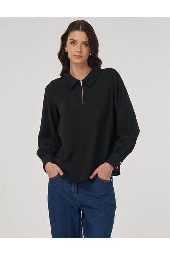 Kayra Polo Neck Blouse Black