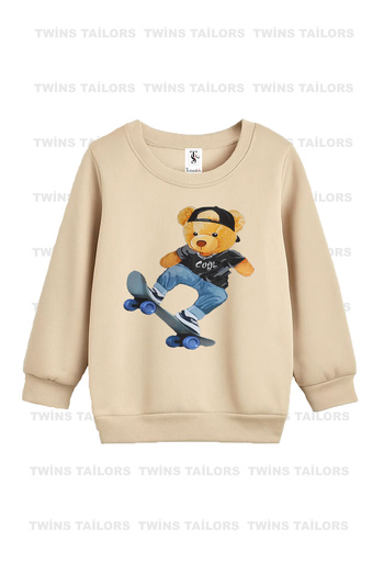 twins tailors Teddy bear Baskılı 3'lü Paket Unisex Bej-Siyah-Kahverengi Çocuk Sweatshirt