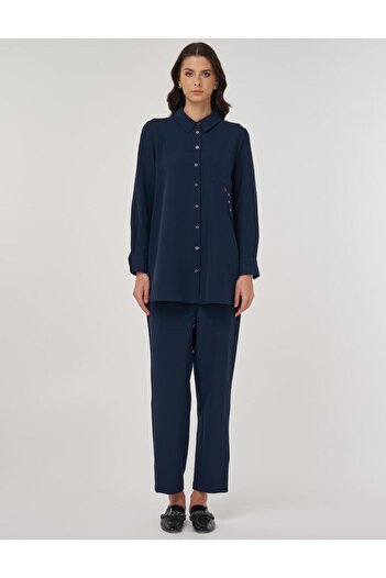 Kayra Metal Detailed Double Set Dark Navy Blue