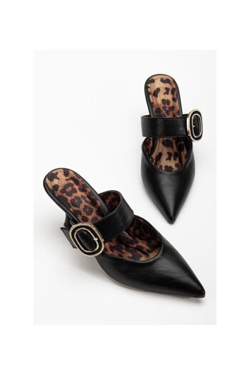 Erbilden Yote Black Skin Heeled Slippers