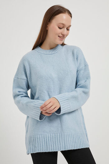 Arma Life Pulover oversize pentru femei, cu gât rotund, albastru de bază