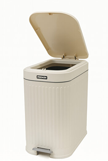 TSUMAB FEIDASH 5L Pedal Trash Bin – Beige Plastic, Compact Waste Bin with Lid