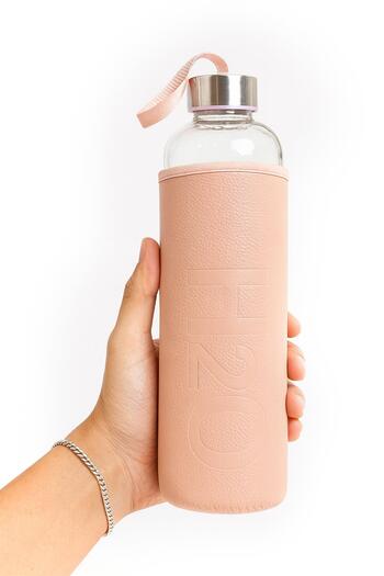 uğurlu dükkan Glass Water Bottle with Leather Case 1 Lt Pink