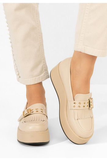 B T Shoes Béžové dámske mokasíny na platforme Magie