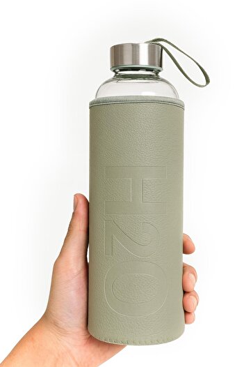 uğurlu dükkan Glass Water Bottle with Leather Case 1 Lt Green