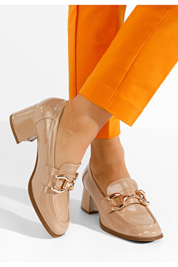 B T Shoes Loafers γυναικεια με τακουνι Alyla μπεζ