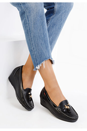B T Shoes Evomela black platform loafers