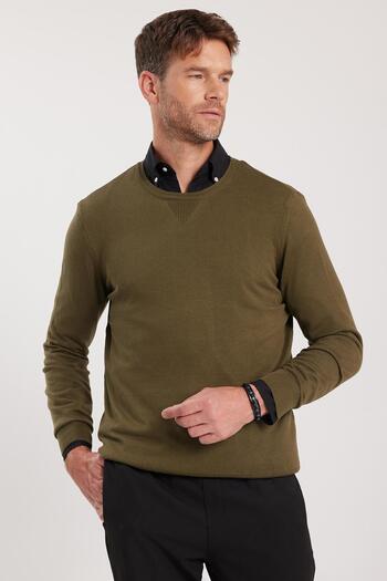 Tudors Men's Standard Fit Regular Cut Crew Neck Khaki Knitwear Sweater