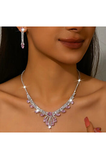 byozanyılmaz Complete Gems-Engraved Design Pendant Earring Set