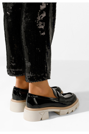 B T Shoes Černé lesklé dámské mokasíny Lerina V3