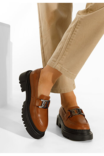 B T Shoes Δερμάτινα μοκασινια γυναικεια Haza V2 καφε