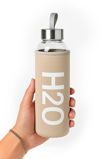 uğurlu dükkan Glass Water Bottle with Leather Case 750 ml Beige