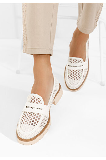 B T Shoes Mocasini de vara dama Maryjanne albi