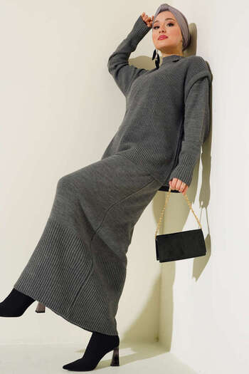 MY QILAM Knitwear Dress with Side Ties Vest Standard Size (between 36/44) Gray