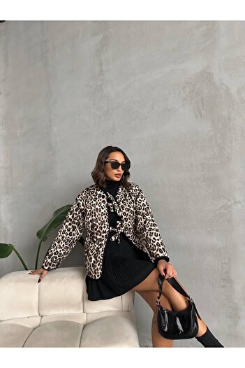 TOPSHOW Quilted Front Tie Jacket - Leopard
