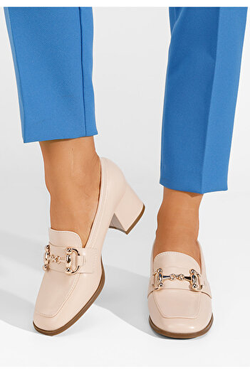B T Shoes Loafers γυναικεια με τακουνι Ixea μπεζ