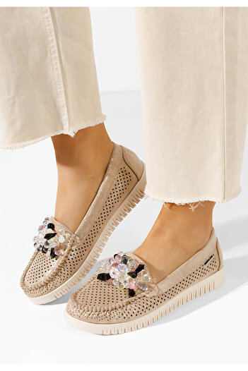 B T Shoes Zlaté dámske letné mokasíny Lynna