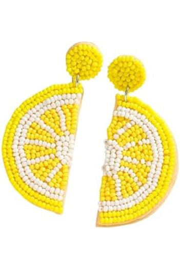 Just Pretty Corner Bohemian Handmade Beaded Lemon Earrings – Colorful Rhinestone Fruit Jewelry for Women