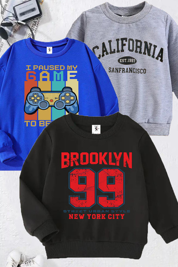 twins tailors San Francisco and Game Console Printed 3-Pack Unisex Black-Sax Blue-Grey Kids Sweatshirt