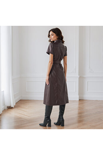 Iconic Texture Pu Shirt Dress