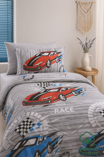 Evimcim 100% Cotton Quilted Single Duvet Cover Set with Car Pattern