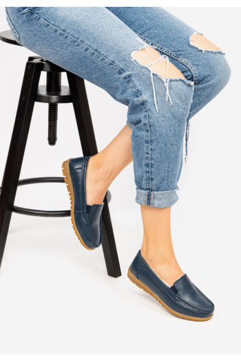B T Shoes Δερμάτινα μοκασινια γυναικεια Christine V2 Navy